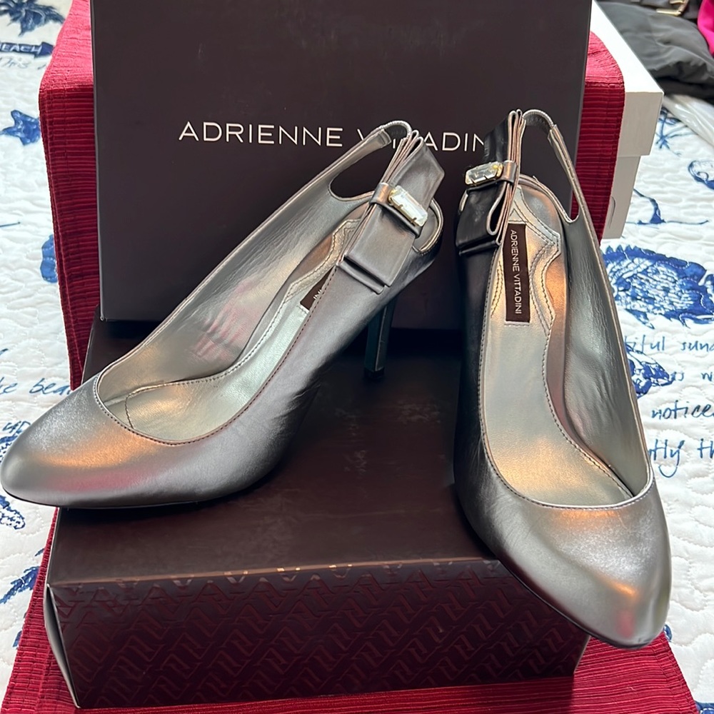 Adrienne Vittadini Pewter Slingbacks